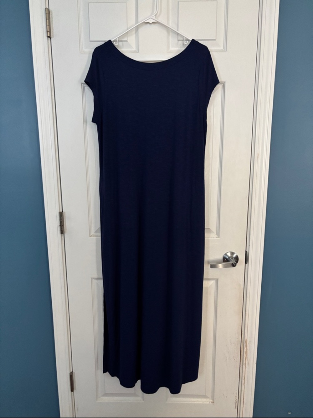 J.Jill Navy Knit Maxi dress with pockets and slit sides